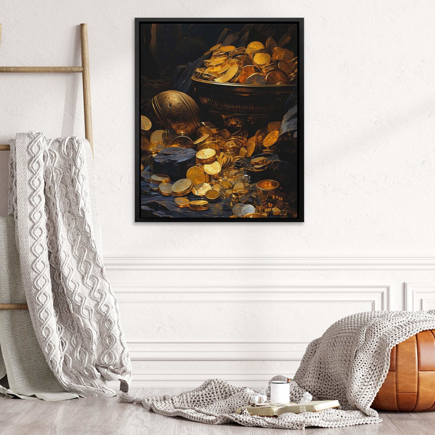 Gold Doubloons - Black Canvas Wall Art