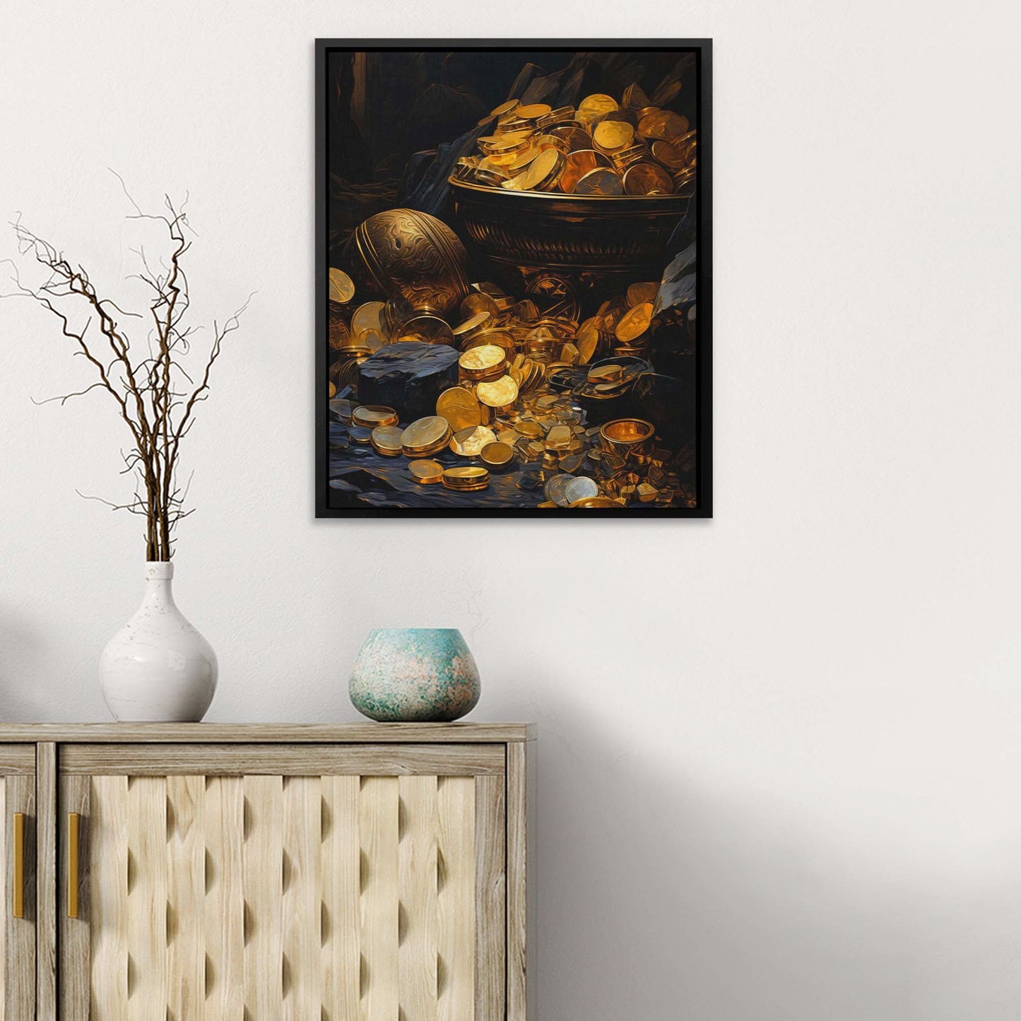 Gold Doubloons - Wall Art in Black Frame