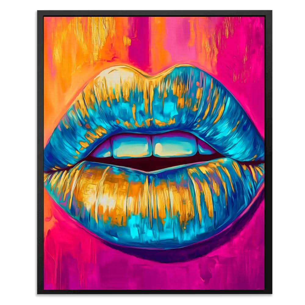Gold-Dripped Kiss - Colorful Lips Canvas Print