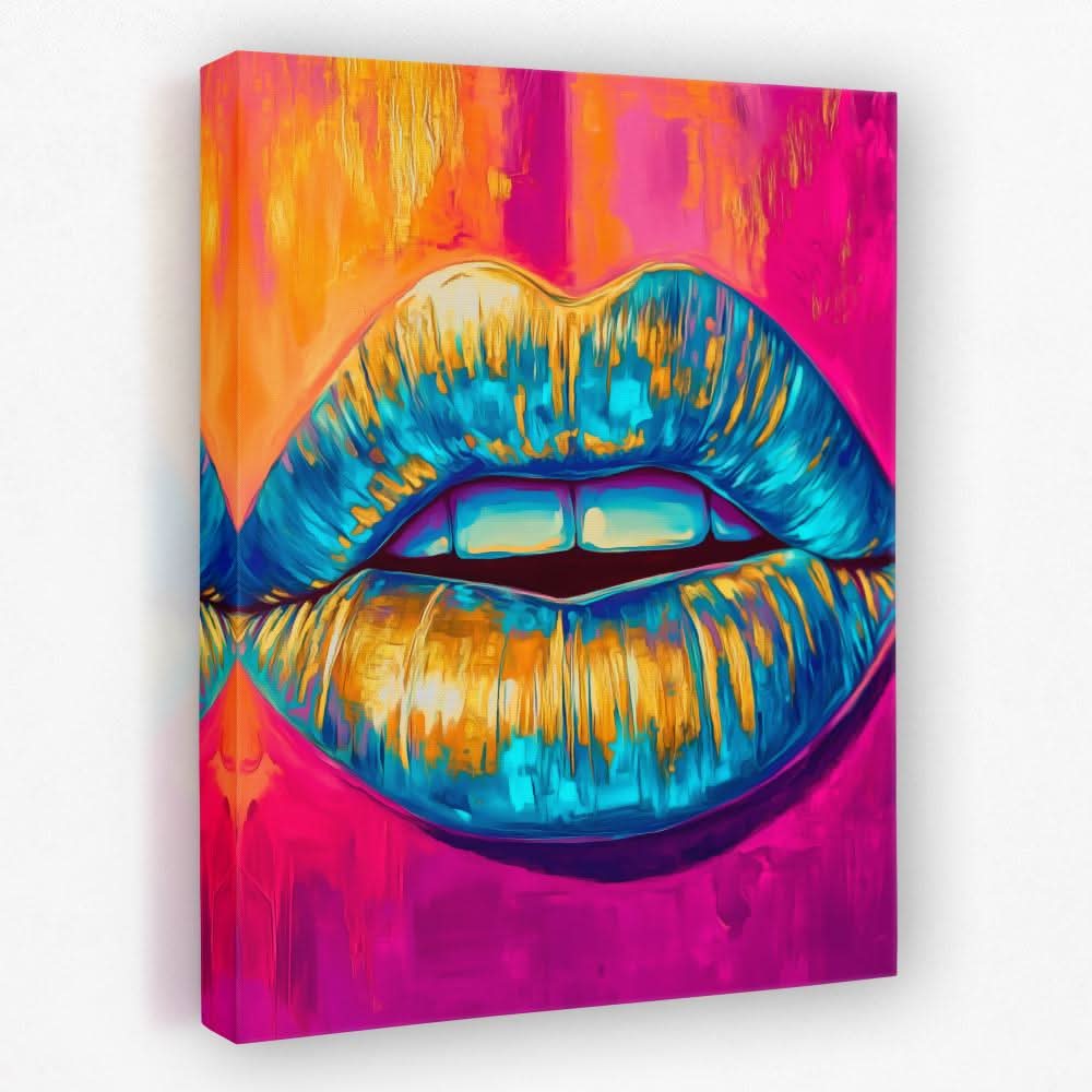 Gold-Dripped Kiss - Fashion Canvas Wall Art
