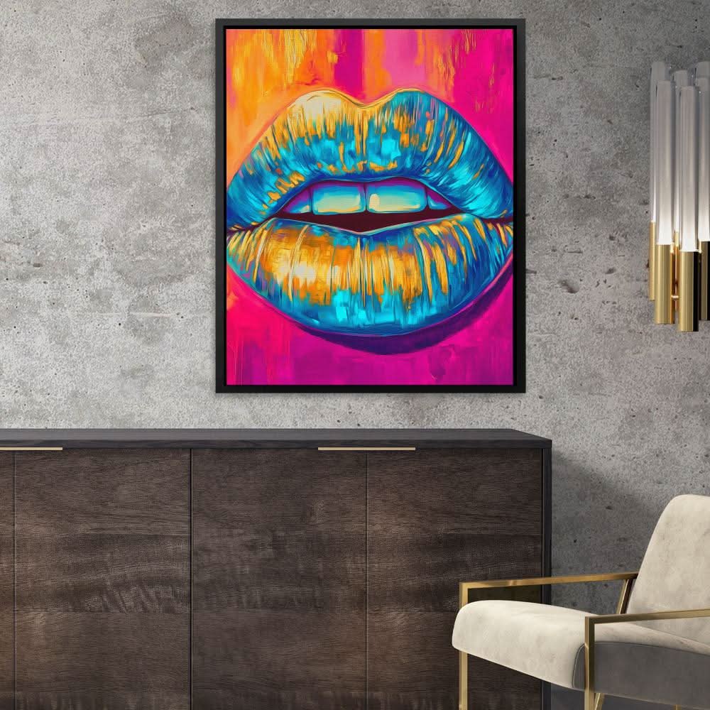 Gold-Dripped Kiss - Fashion Art for Dorm Room