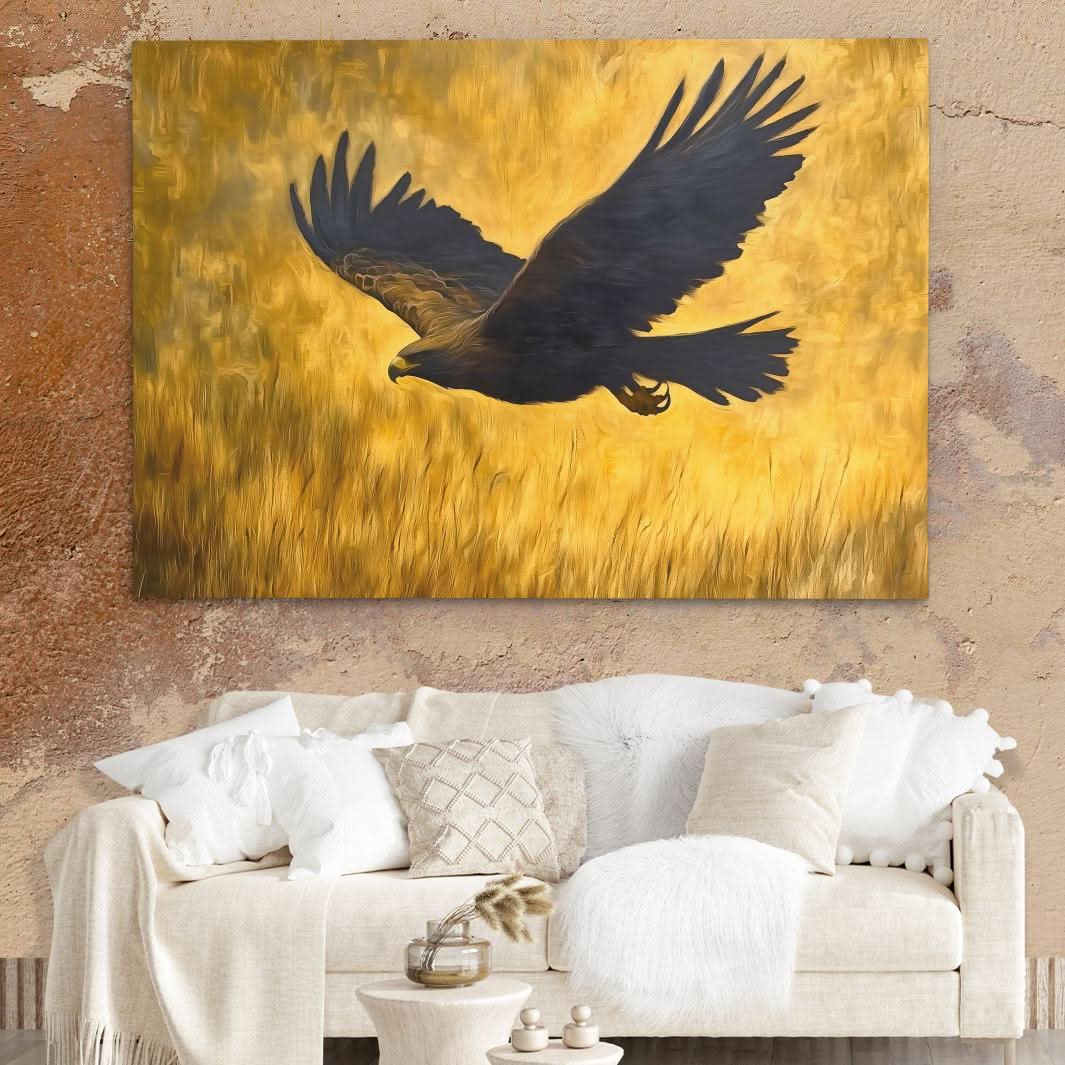 Gold Eagle Paradise - Wall Art in Black Frame