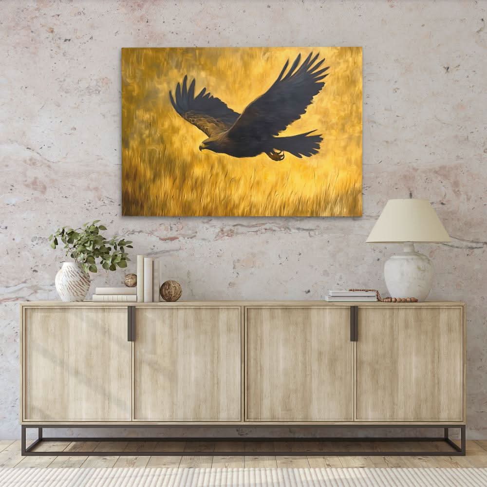 Gold Eagle Paradise - Masculine Wall Art in Black Frame