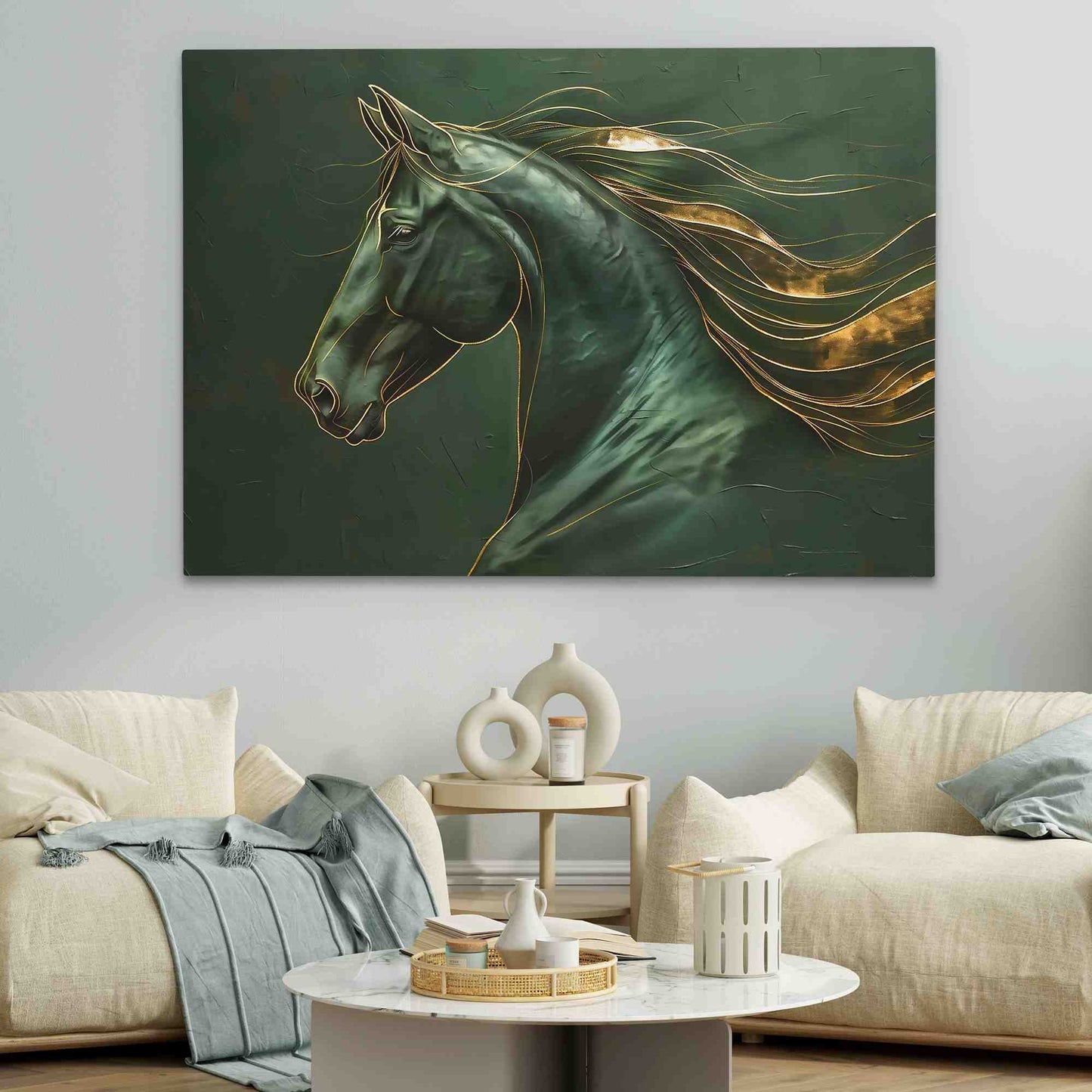 Gold Emerald Horse - Large Abstract Canvas Print