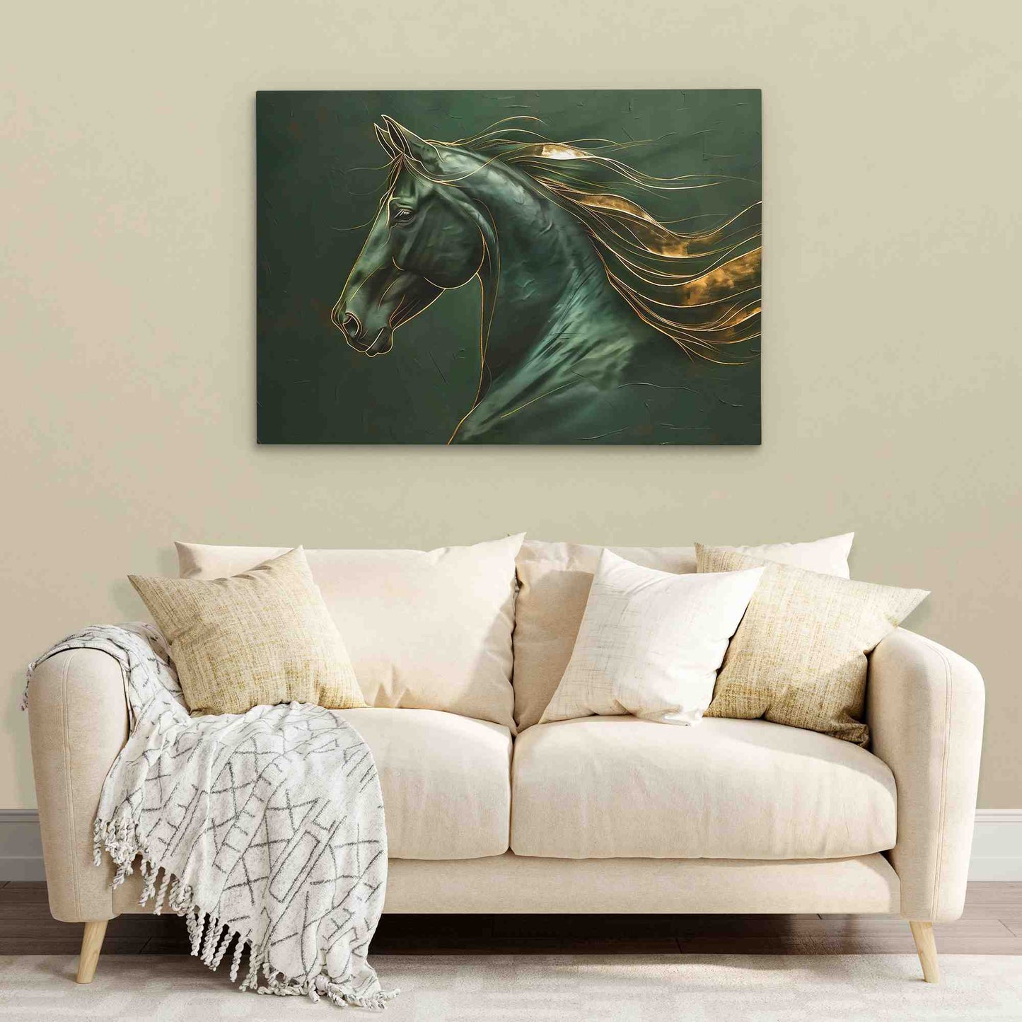 Gold Emerald Horse - Country and Farm Wall Art in Black Frame