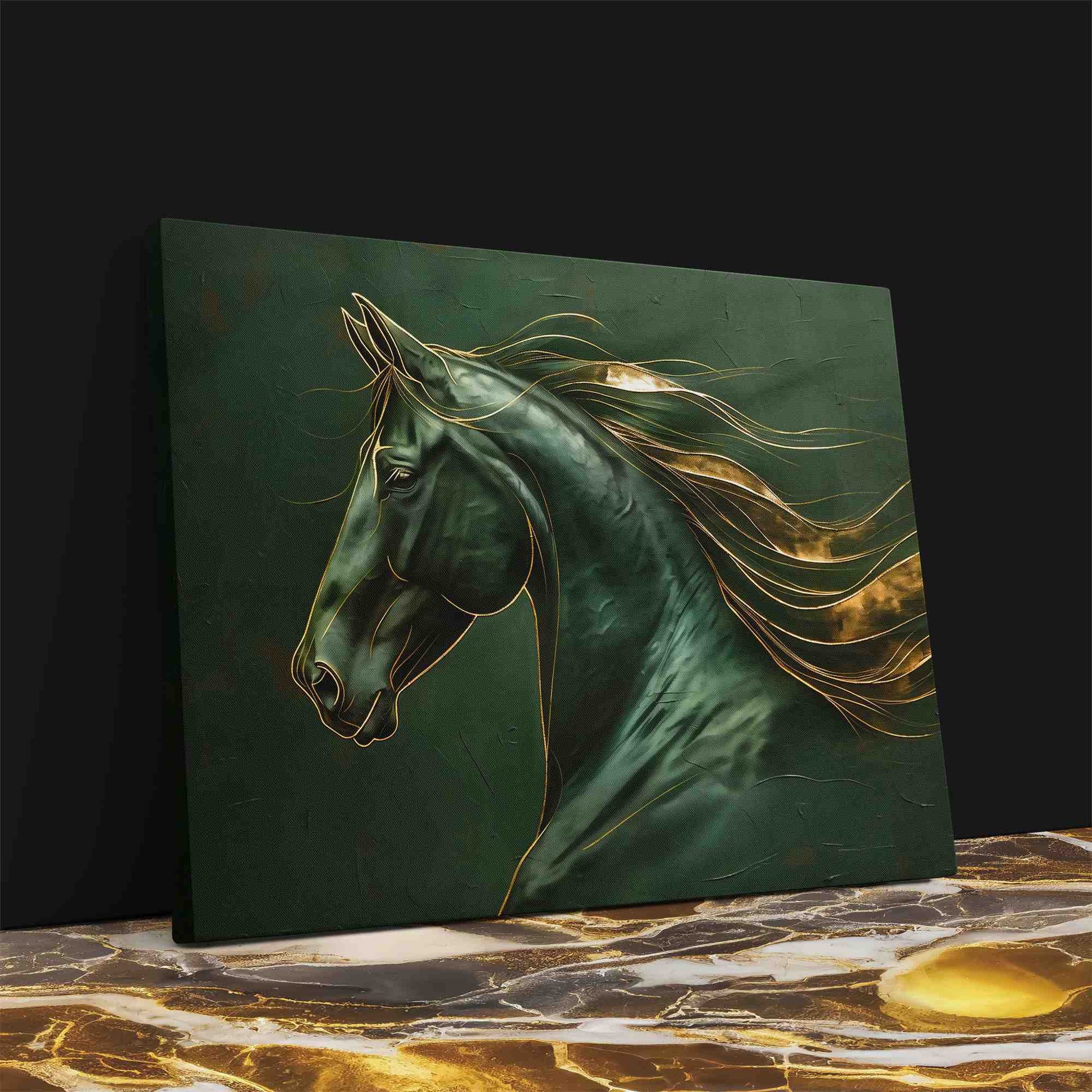 Gold Emerald Horse - Green Wall Art