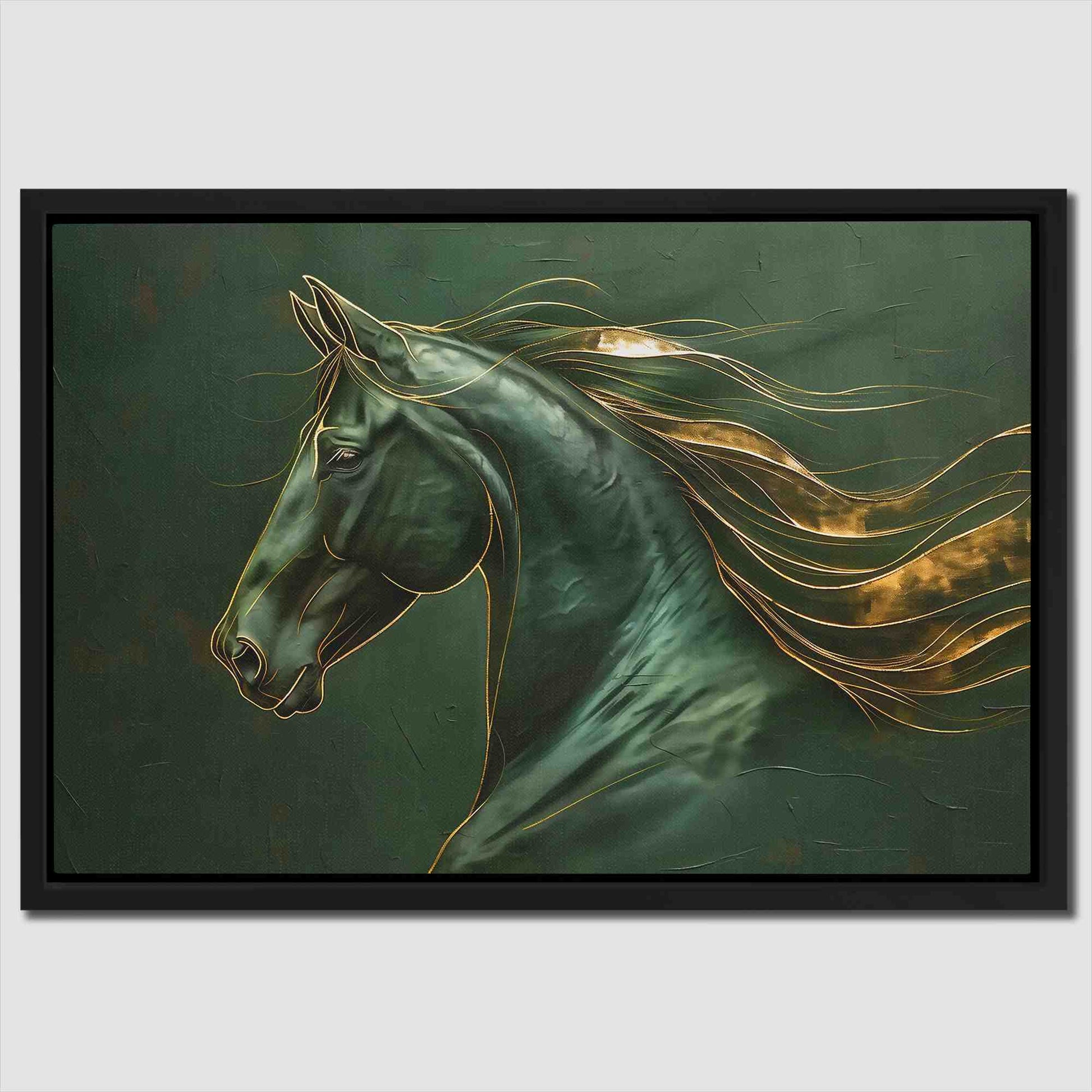 Gold Emerald Horse - Green Country and Farm Canvas Print