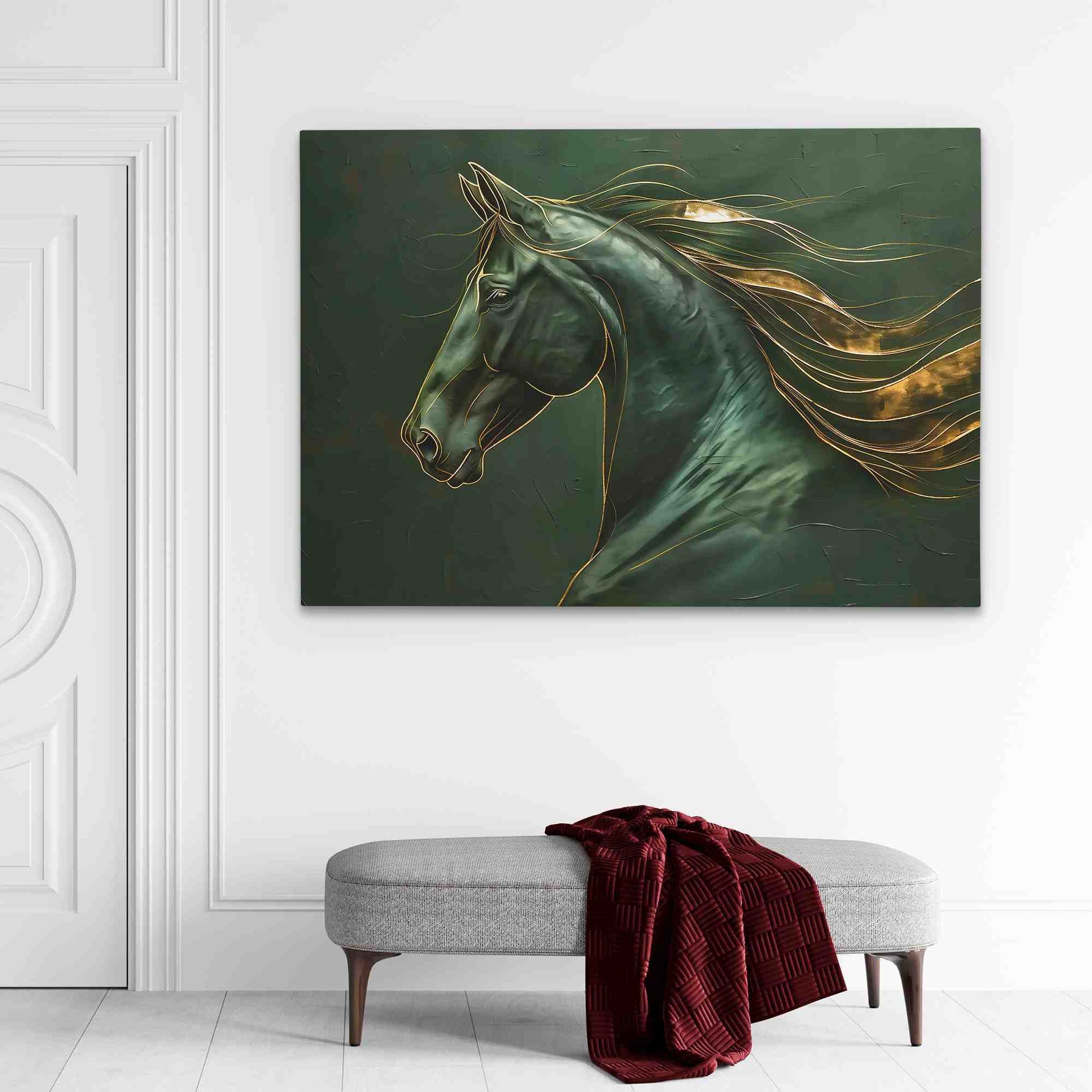 Gold Emerald Horse - Abstract Green Canvas Wall Art