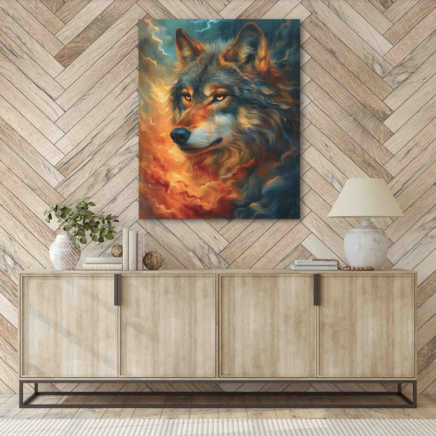 Gold Eyed Wolf - Abstract Orange Canvas Wall Art