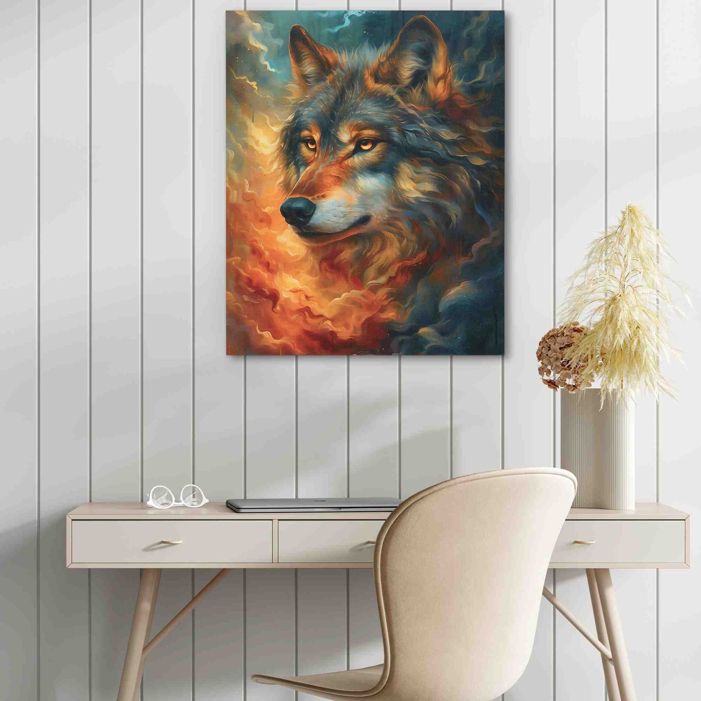 Gold Eyed Wolf - Orange Wall Art