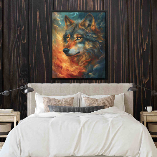 Gold Eyed Wolf - Abstract Wall Art in Black Frame