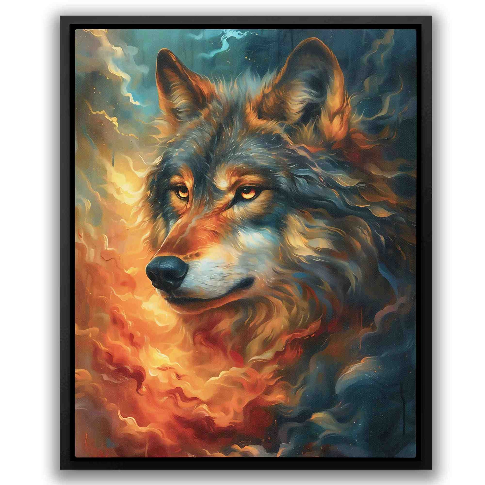 Gold Eyed Wolf - Orange Clouds Canvas Print
