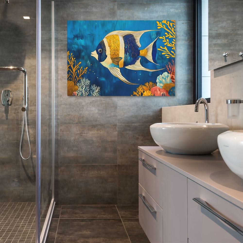 Gold-Finned Wanderer - Blue Coastal Canvas Print
