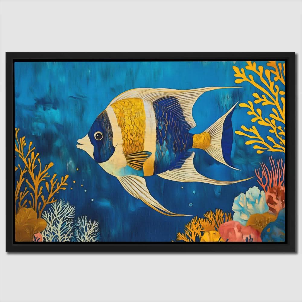 Gold-Finned Wanderer - Beach House Art for Bathroom