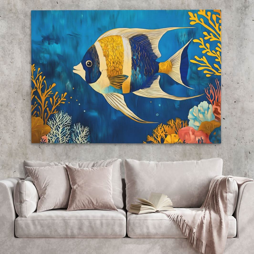 Gold-Finned Wanderer - Coastal Wall Art in Black Frame
