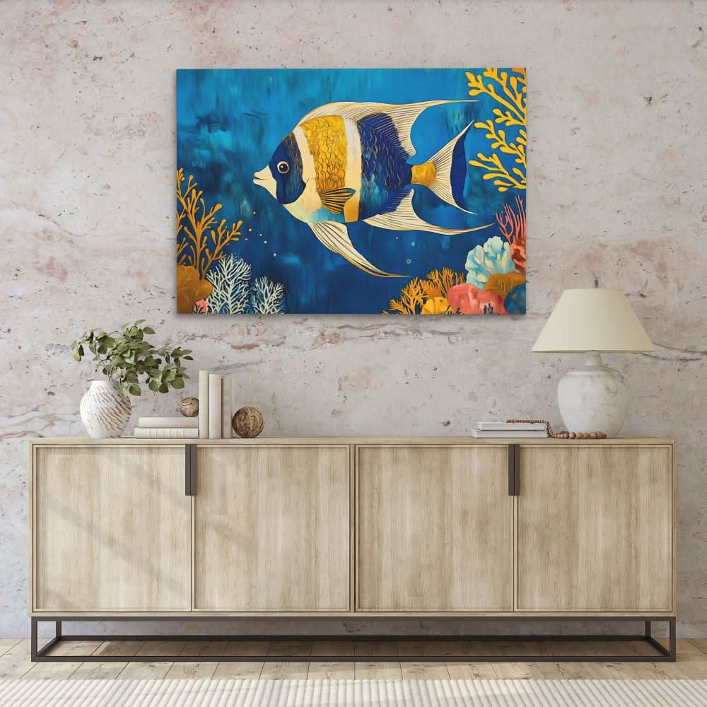 Gold-Finned Wanderer - Blue Canvas Wall Art