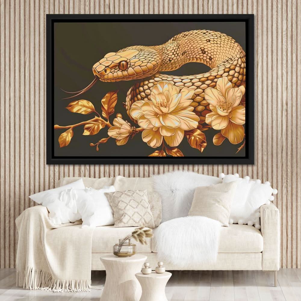 Gold Floral Snake - Large Modern Canvas Print