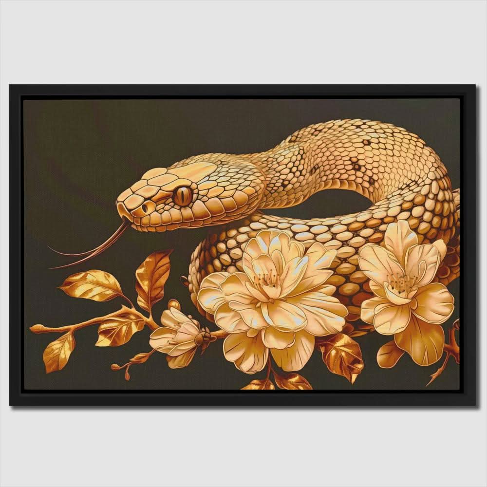 Gold Floral Snake - Black and Gold Wall Art