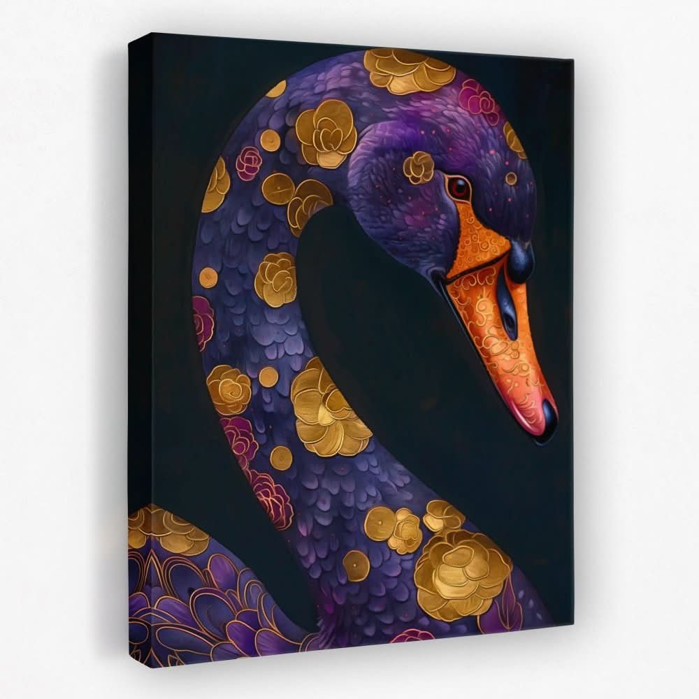 Gold Floral Swan - Animals Canvas Wall Art