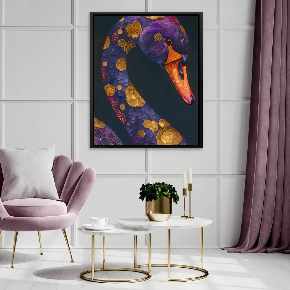 Gold Floral Swan - Animals Art for Bedroom