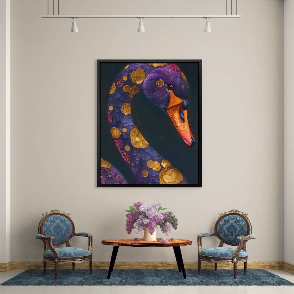 Gold Floral Swan - Black and Gold Wall Art for Home Office
