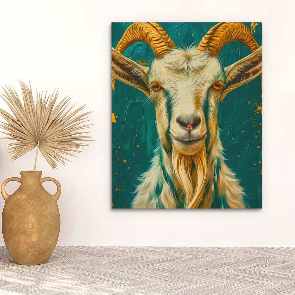 Gold Goat Horns - Wall Art in Black Frame