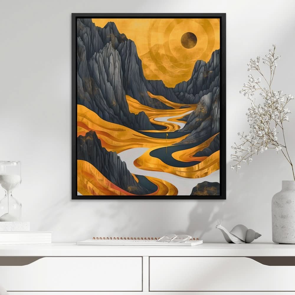Gold Golf Course - Golf Wall Art in Black Frame