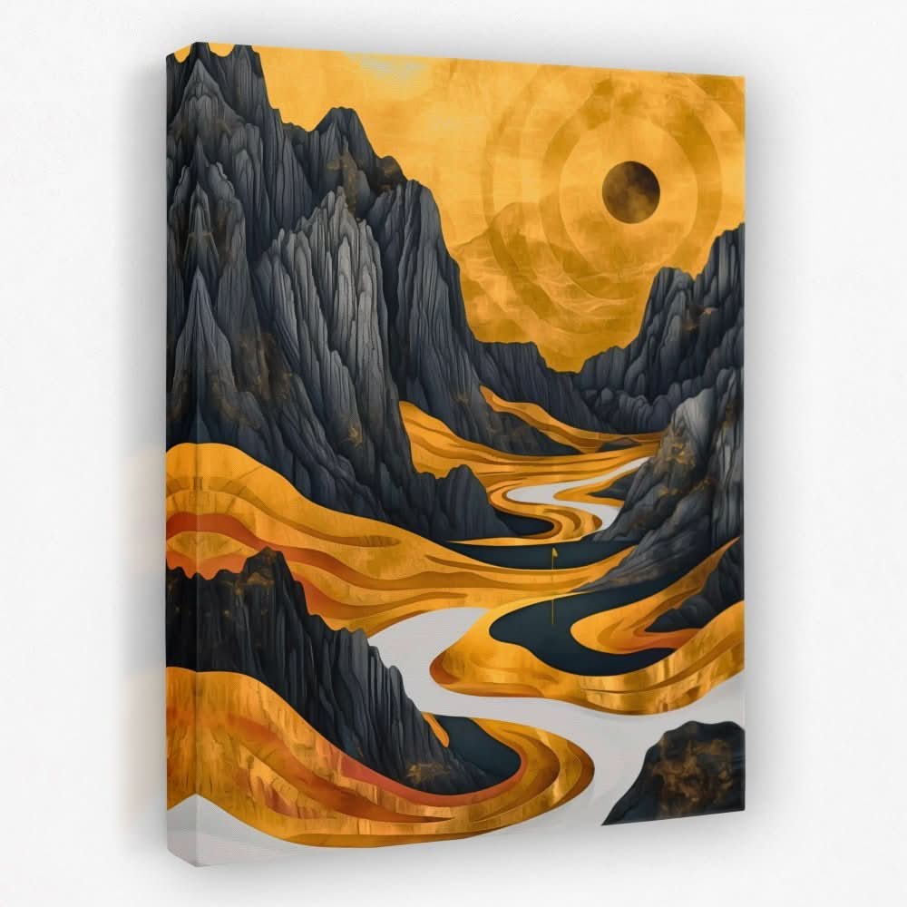 Gold Golf Course - Black Gold and White Canvas Wall Art