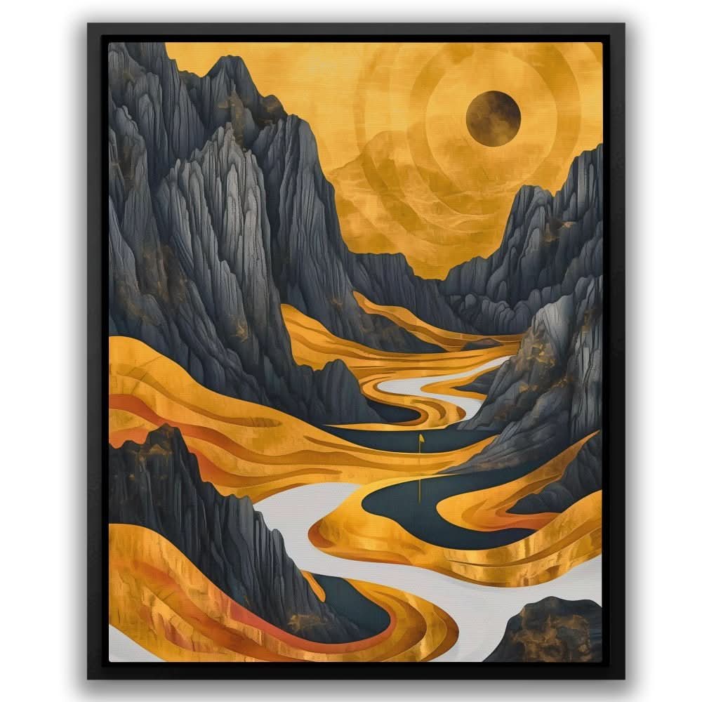 Gold Golf Course - Black Gold and White Art for Home Office