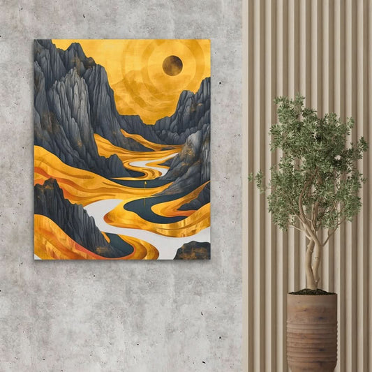 Gold Golf Course - Modern Wall Art in Black Frame