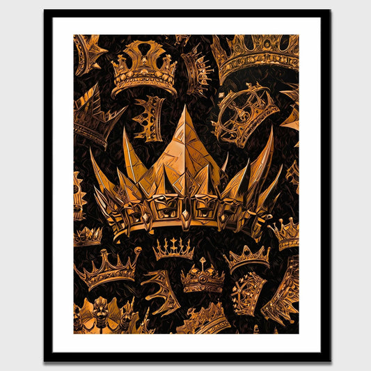 Gold Gothic Crowns Semi-gloss Print - Wall Art in Black Frame