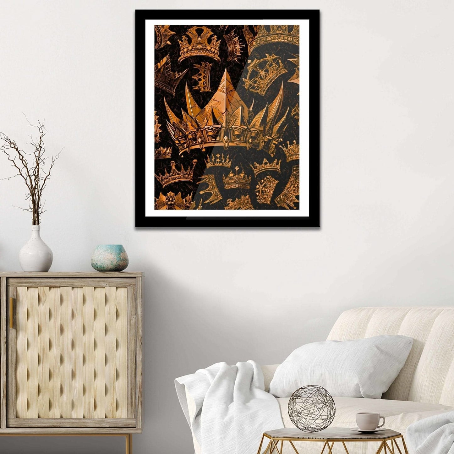 Gold Gothic Crowns Semi-gloss Print - Canvas Print