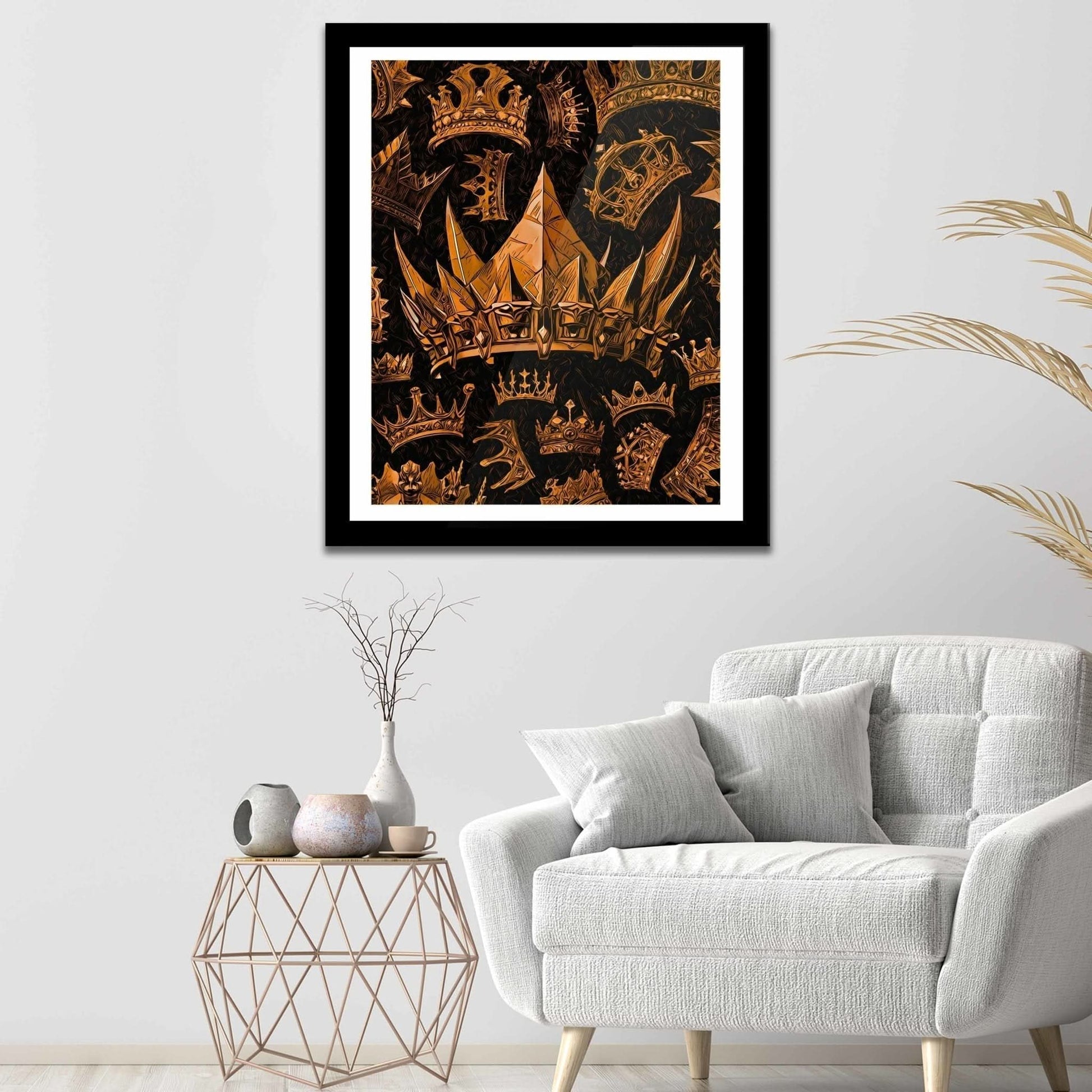 Gold Gothic Crowns Semi-gloss Print - Framed Art Print