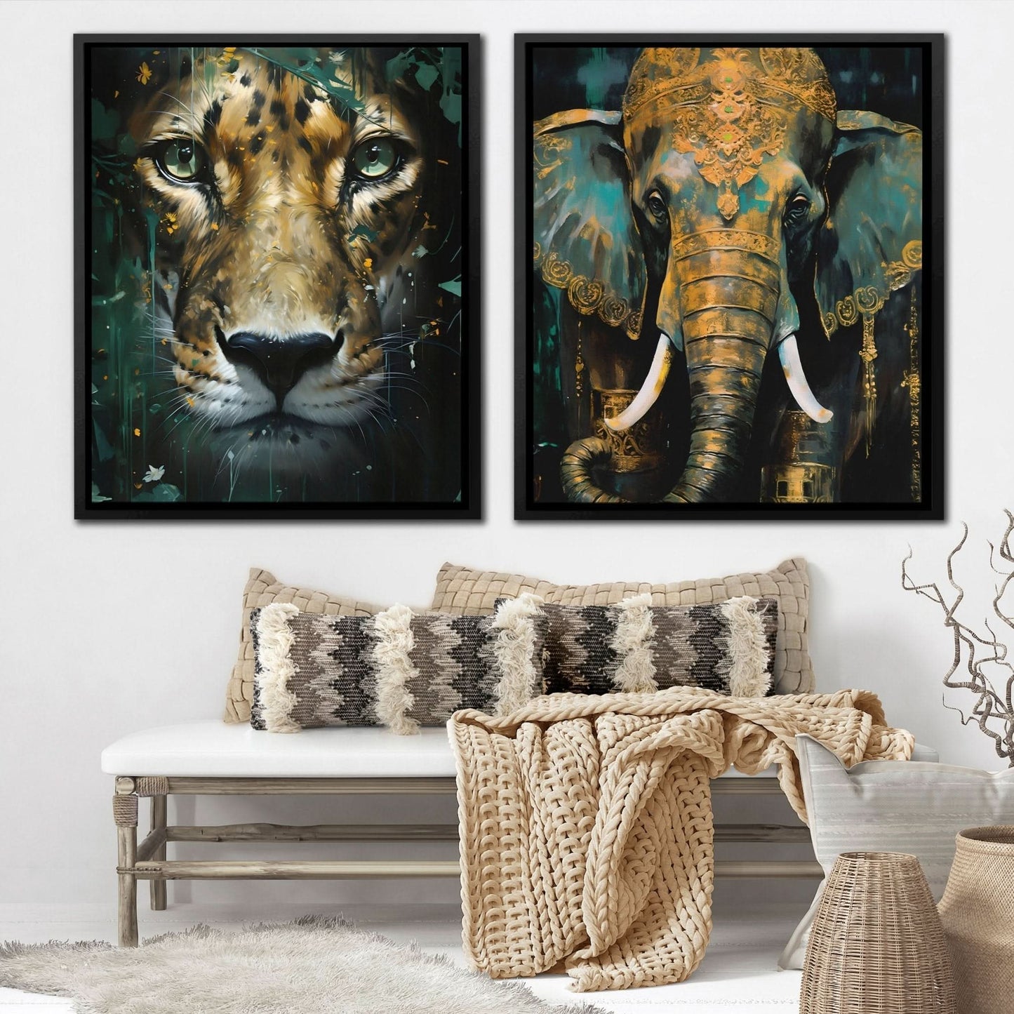 Gold Jade Jungle (2) Set - Africa Art for Bedroom