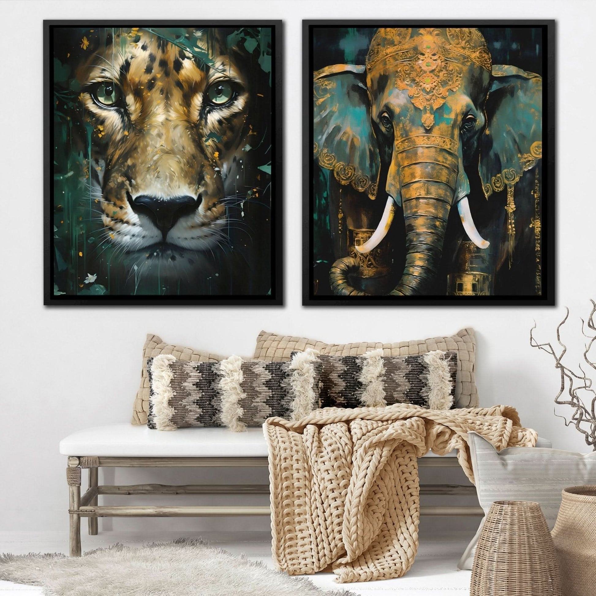 Gold Jade Jungle (2) Set - Africa Art for Bedroom