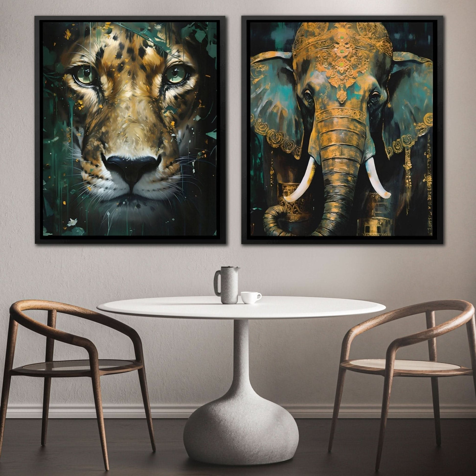 Gold Jade Jungle (2) Set - Gold Wall Art for Living Room