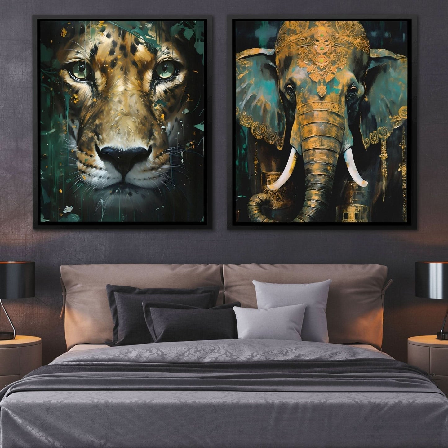 Gold Jade Jungle (2) Set - Gold Animals Canvas Print