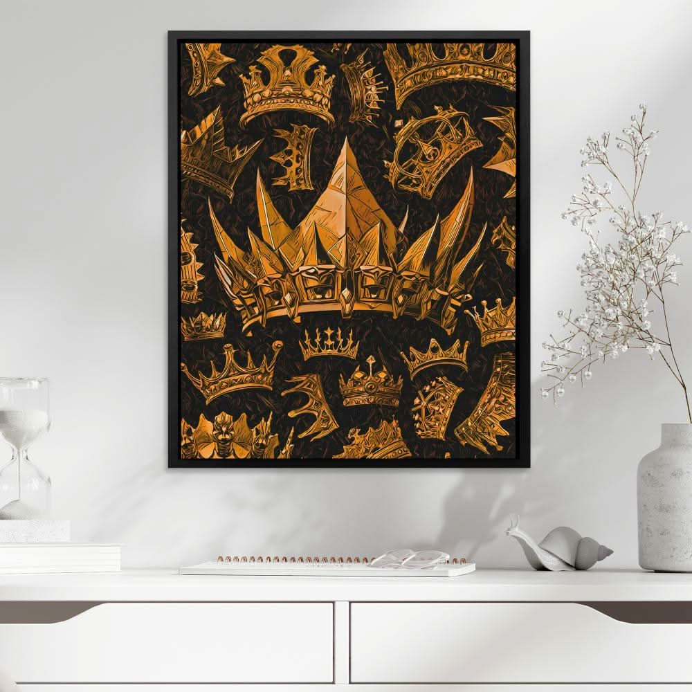 Gold King Crowns - Black and Gold King Canvas Print