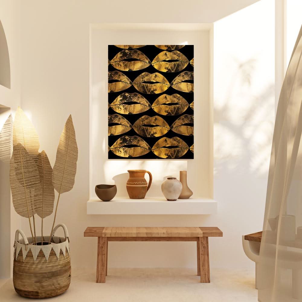 Gold Kisses in the Air - Wall Art in Black Frame