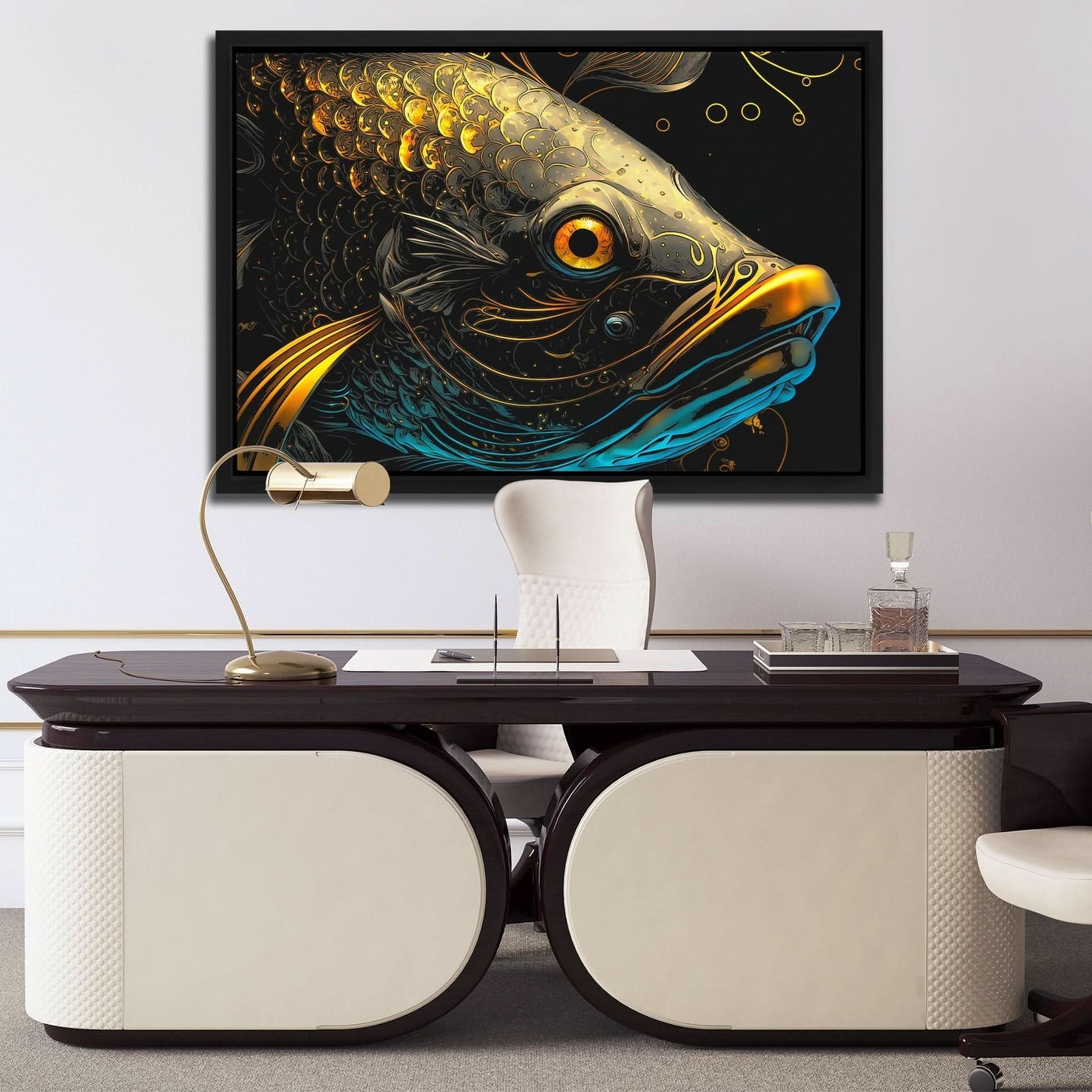 Gold Koi - Fish Wall Art in Black Frame