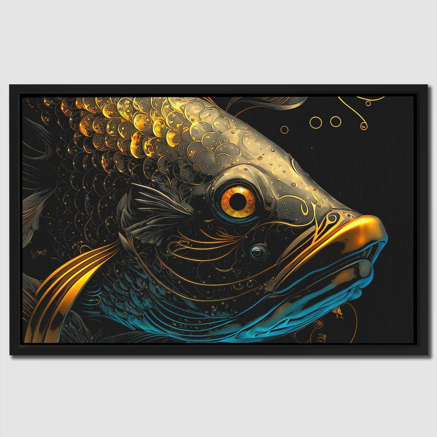 Gold Koi - Black Canvas Wall Art