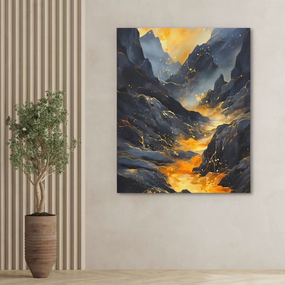 Gold Lava Eruption - Black Mountain Canvas Print