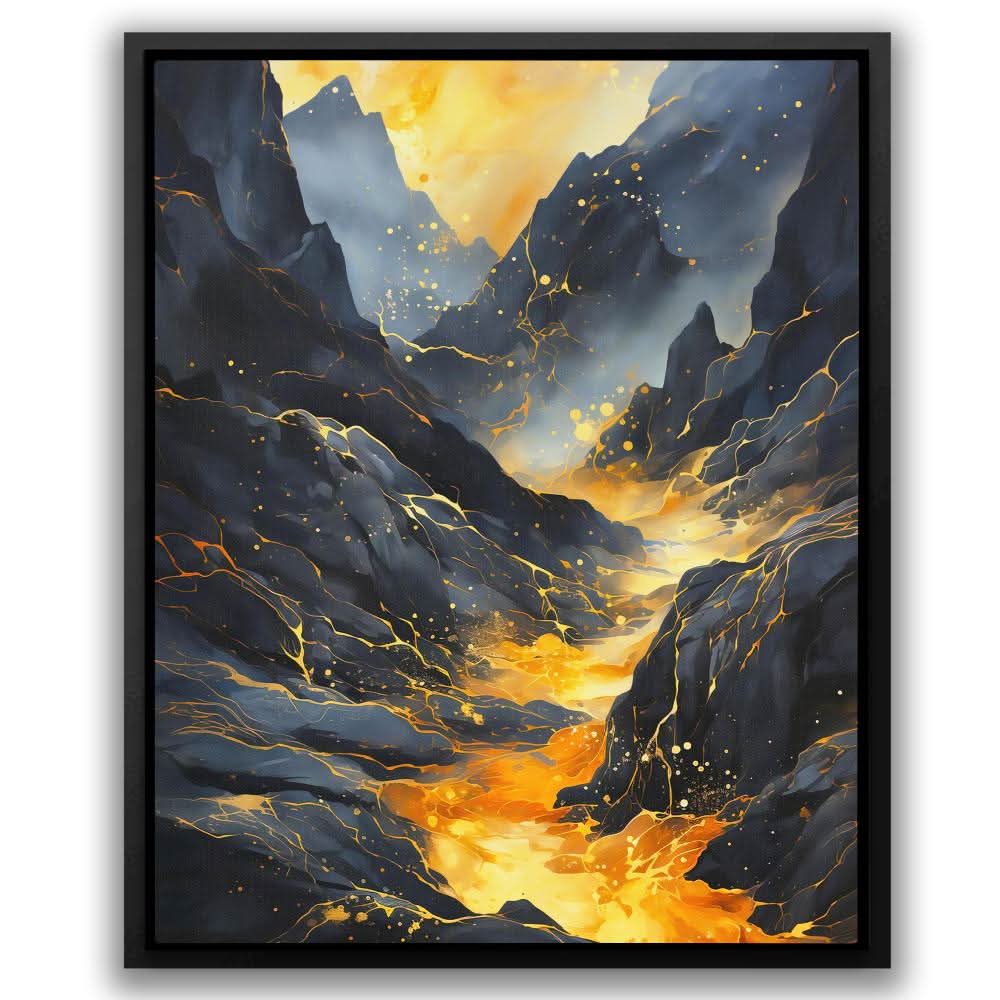 Gold Lava Eruption - Black Wall Art for Bathroom