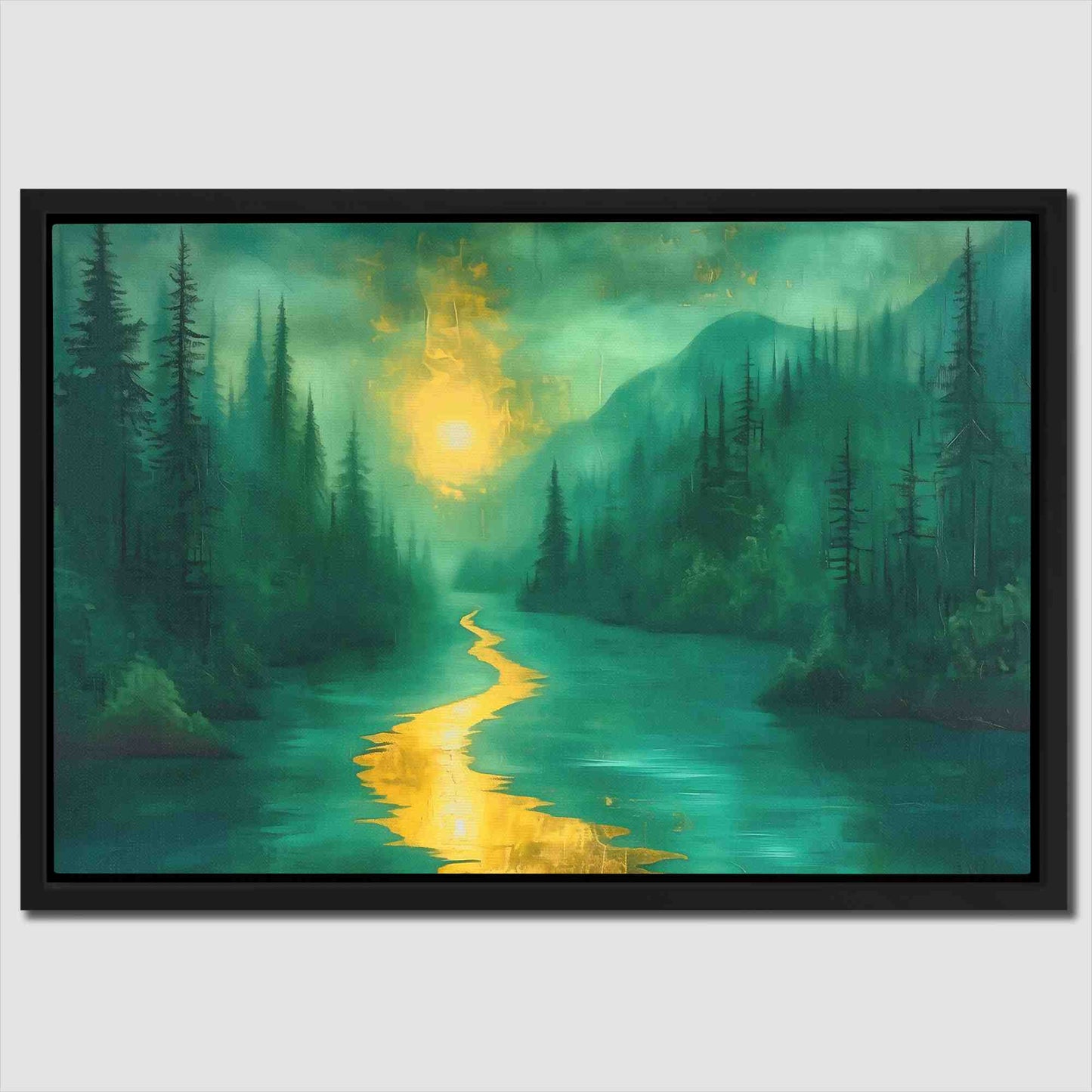 Gold Moonlit River - Gold Horizontal Canvas Print