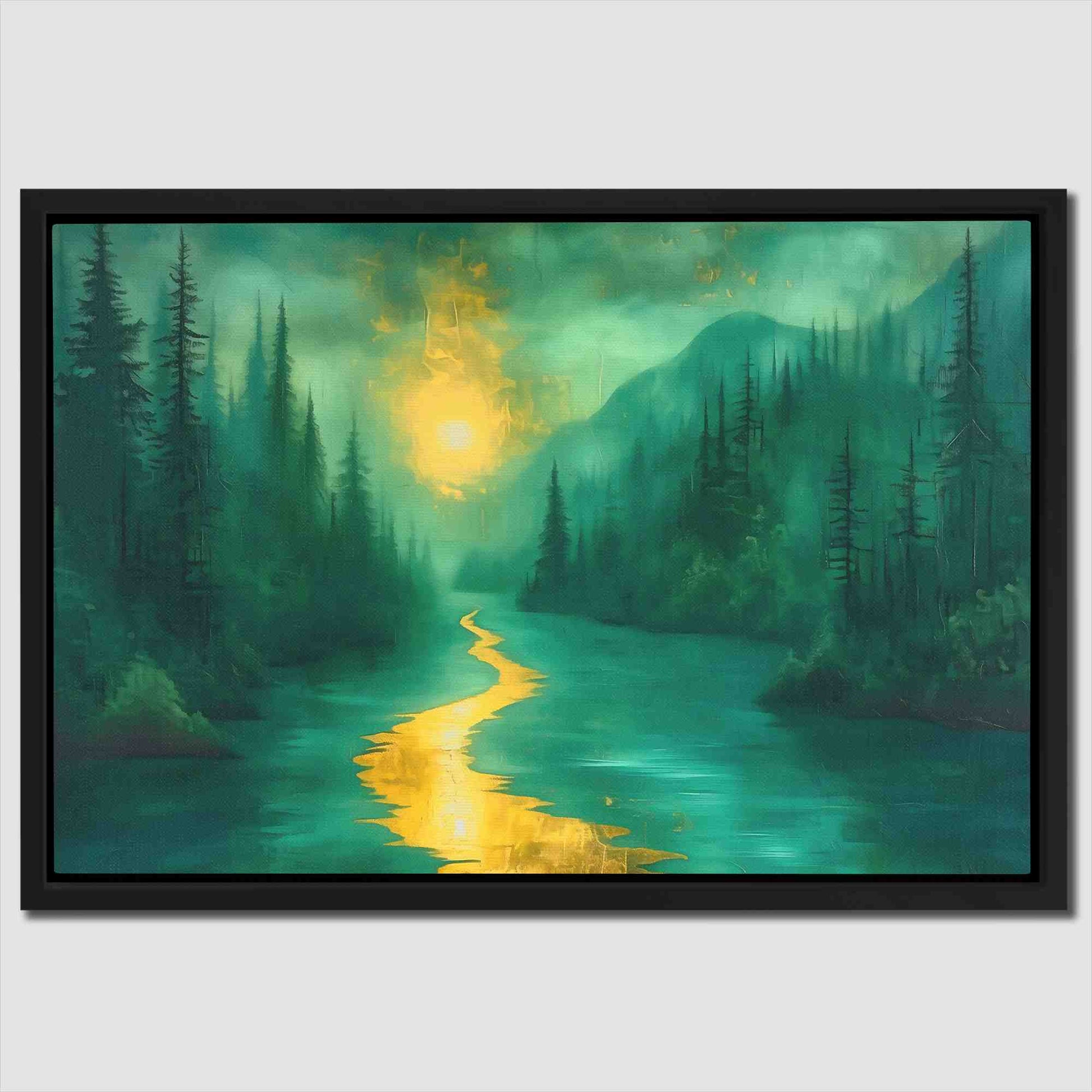 Gold Moonlit River - Gold Horizontal Canvas Print