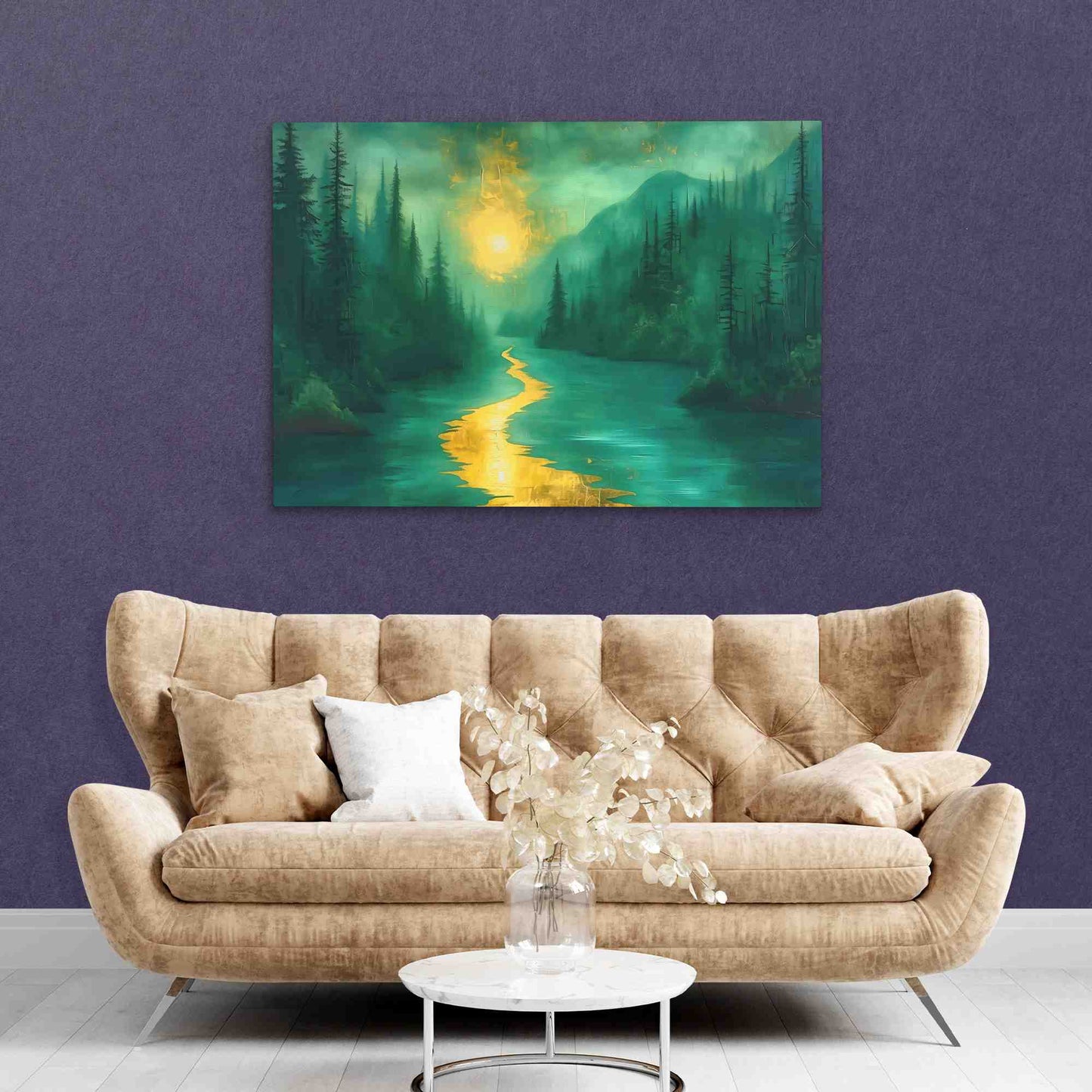 Gold Moonlit River - Large Watercolor Canvas Print