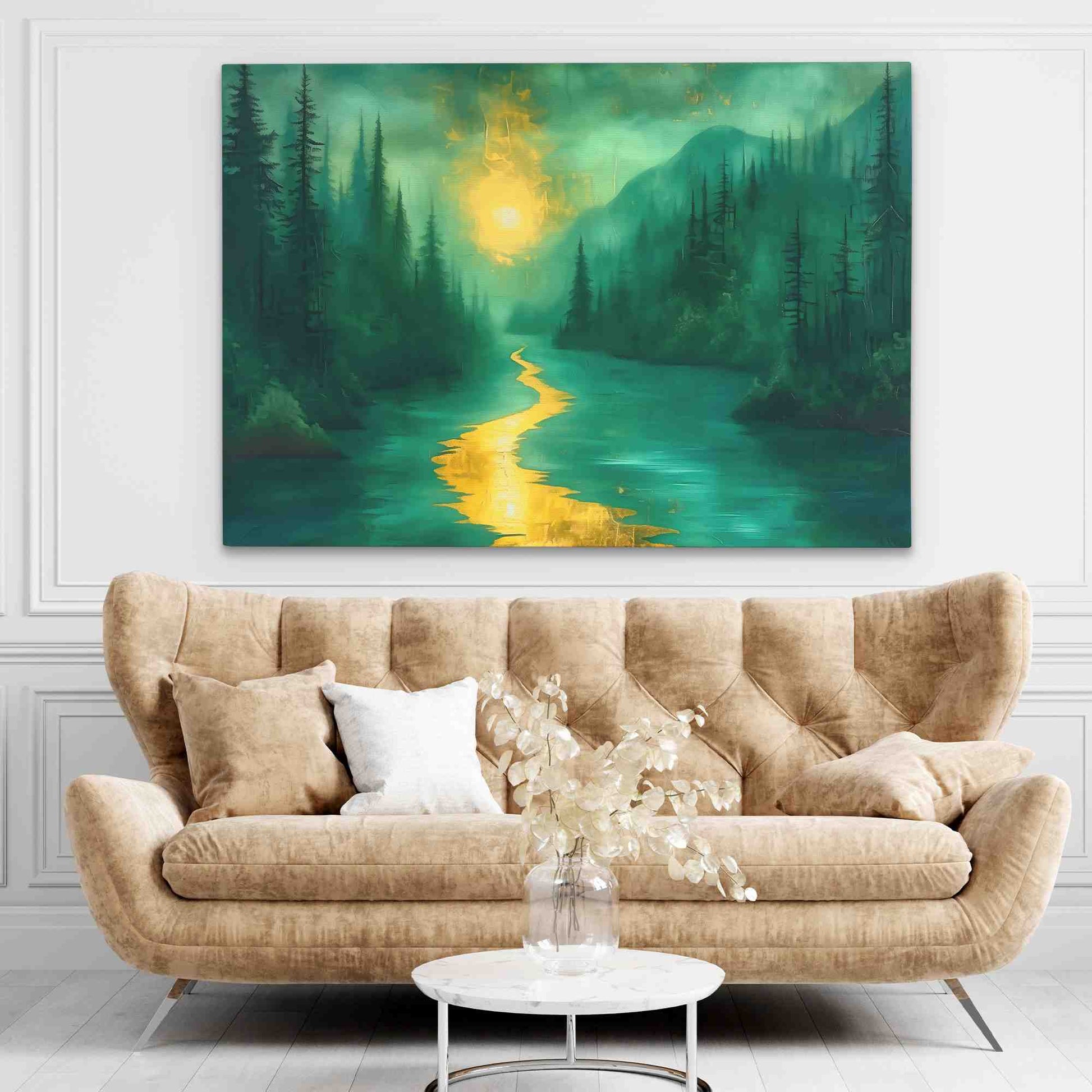 Gold Moonlit River - Emerald Art