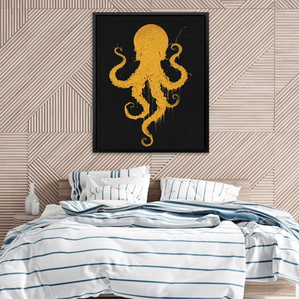 Gold Octopus Dance - Minimalist Black and Gold Canvas Wall Art