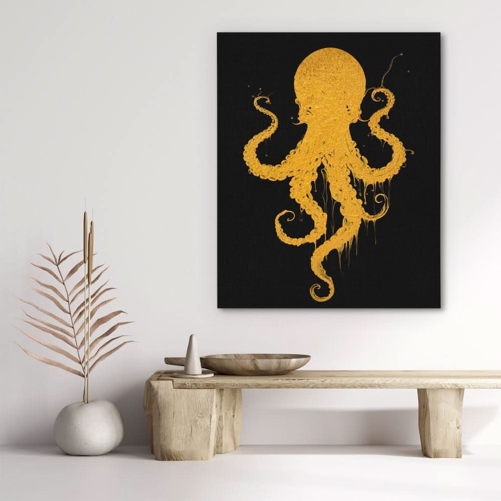 Gold Octopus Dance - Large Minimalist Canvas Print