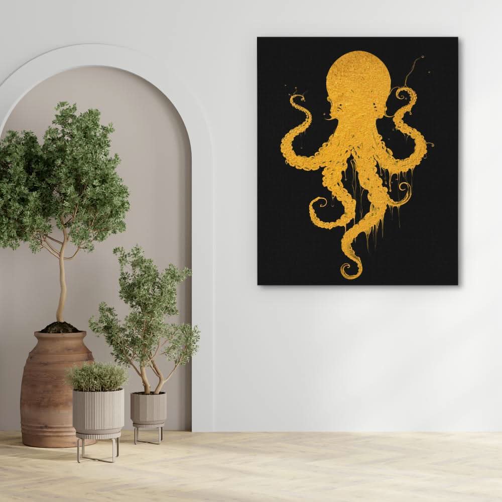 Gold Octopus Dance - Black and Gold Oceanic Canvas Print